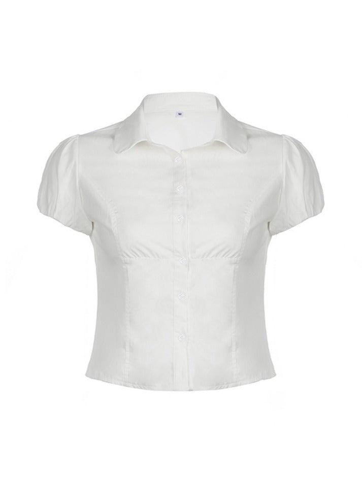 pantsparadises White Slim Waist Short Sleeves Shirts