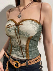 pantsparadises Lace Trim Knitted Corset Top