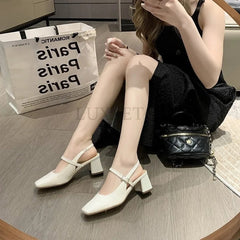 pantsparadises Mary Jane High Heel Sandals with Diamond Square Buckle Head and Skirt Style Women Shoes Fashionable Versatile Lolita 35-39