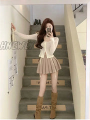 2 Piece Dress Set Women Slim Y2K Crop Tops Fashion Suits Long Sleeve Blouse + Short Skirts Sexy