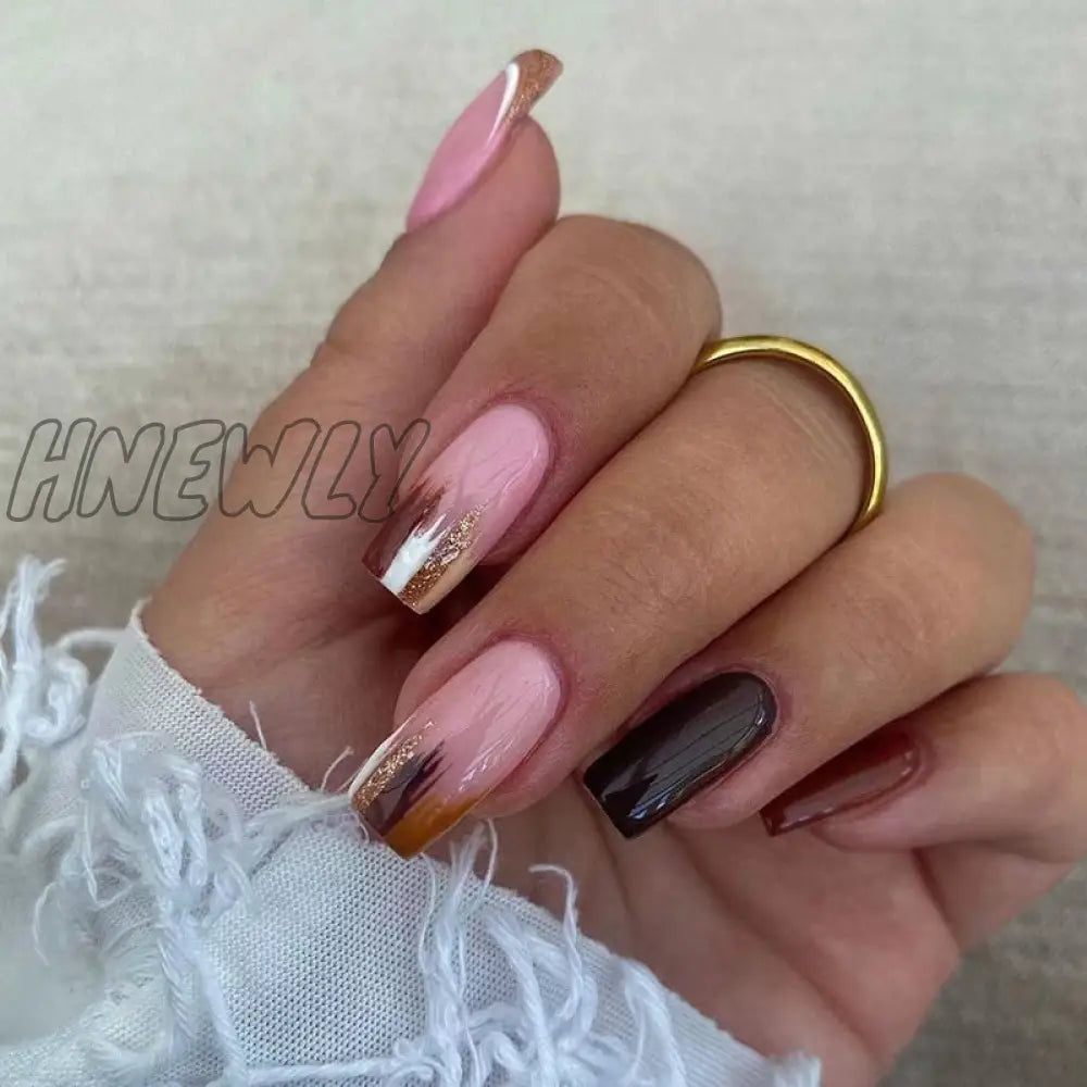 24Pcs Almond False Nails With Glue Green Stripe Design Fake Long Wearable Press On Acrylic Full