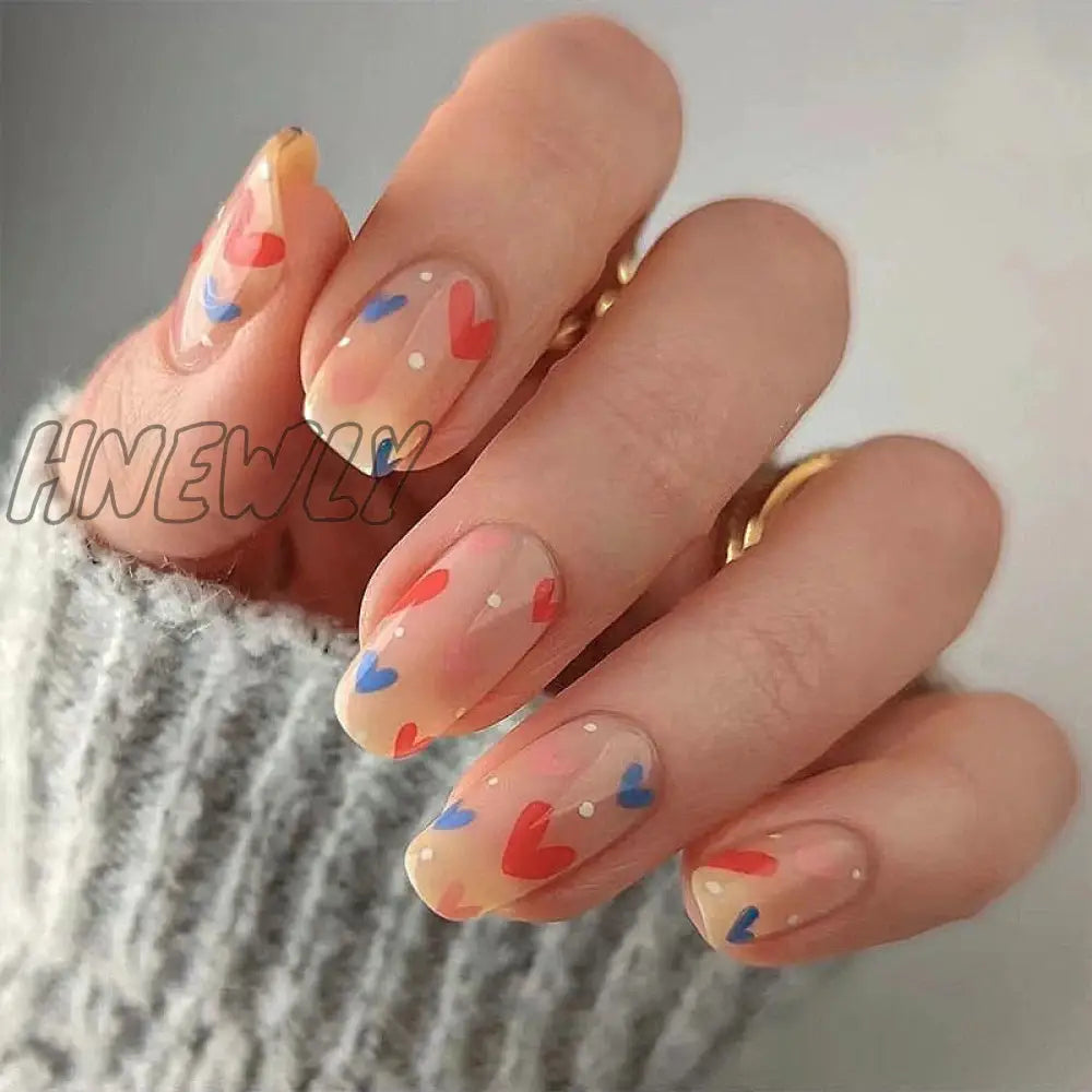 24Pcs Almond False Nails With Glue Green Stripe Design Fake Long Wearable Press On Acrylic Full