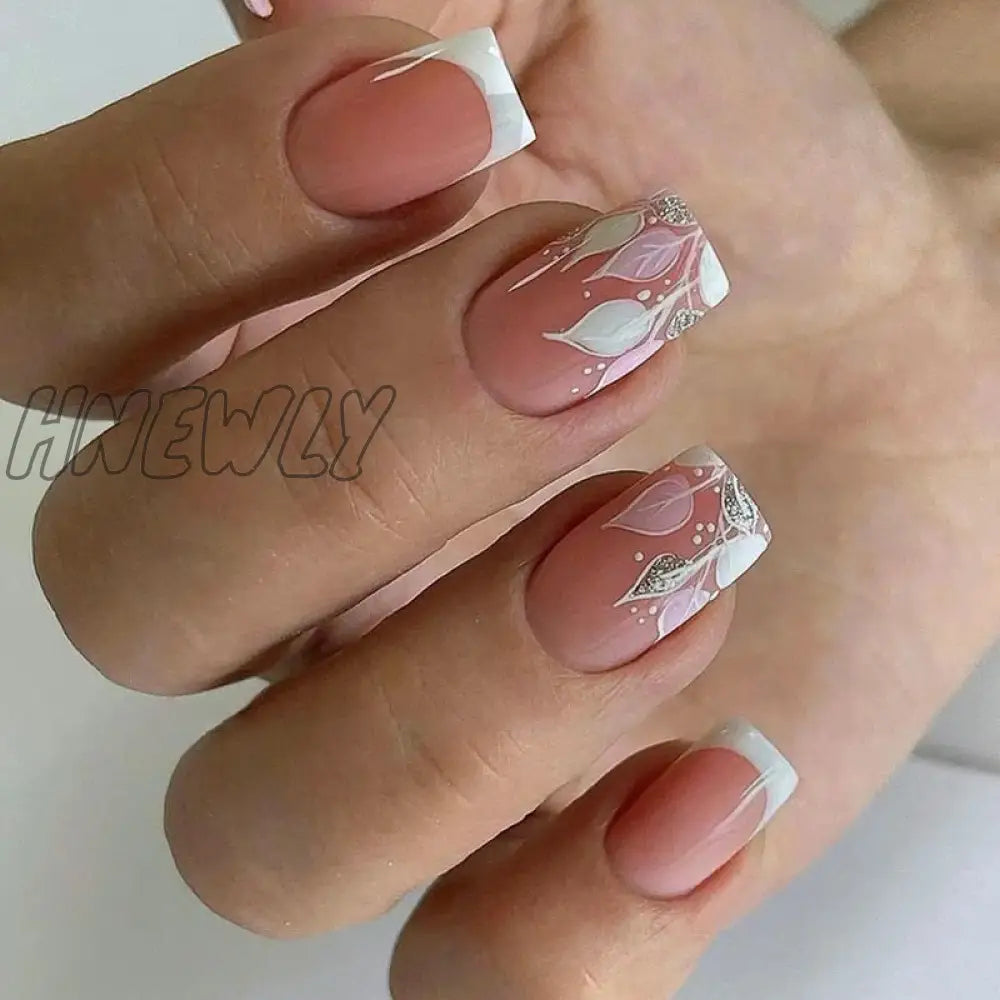 24Pcs Almond False Nails With Glue Green Stripe Design Fake Long Wearable Press On Acrylic Full