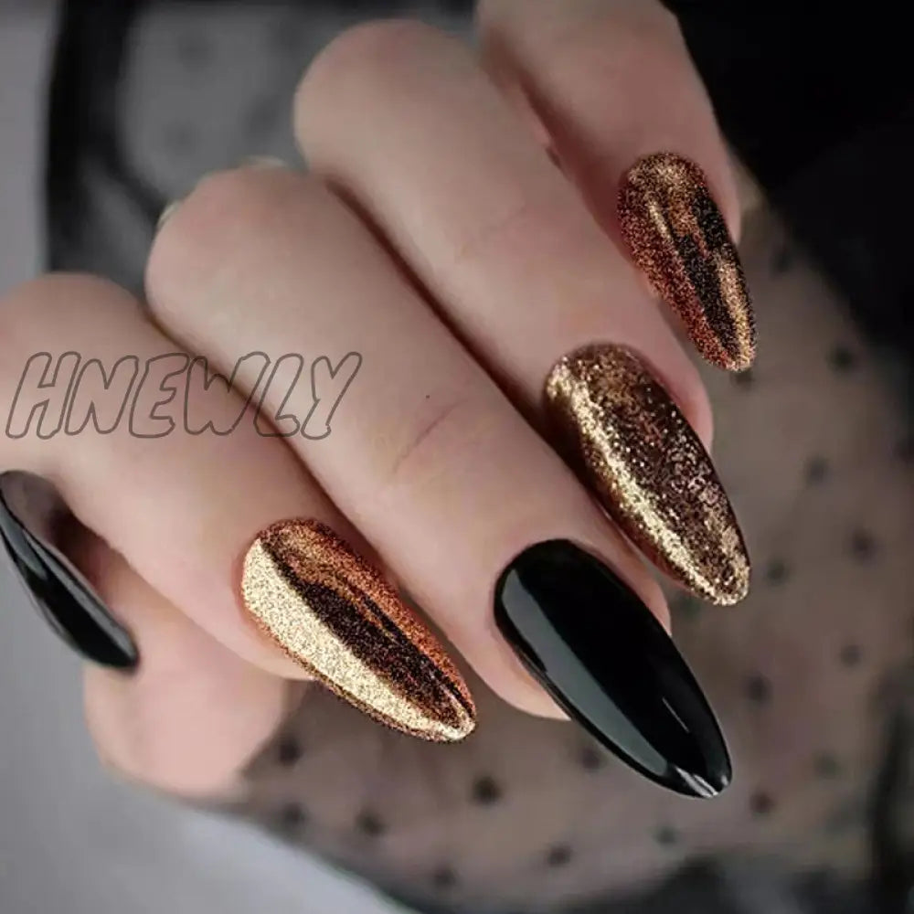 24Pcs Almond False Nails With Glue Wearable Stiletto Fake Nail Butterfly Design French Press On