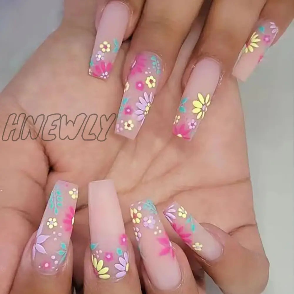 24Pcs Ballet Full Cover Fake Nails Flower Butterfly Design With Rhinestones False Wearable Press On