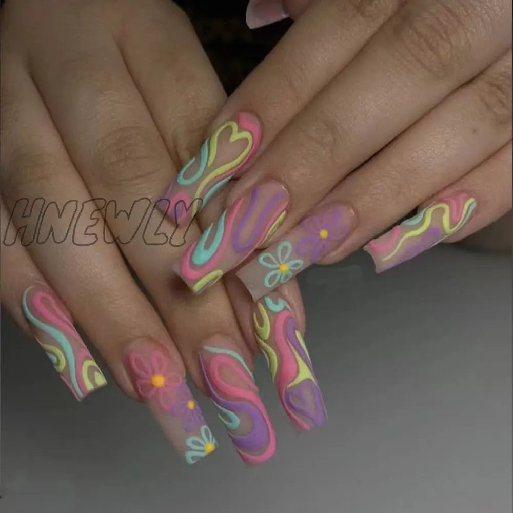 24Pcs Ballet Full Cover Fake Nails Flower Butterfly Design With Rhinestones False Wearable Press On