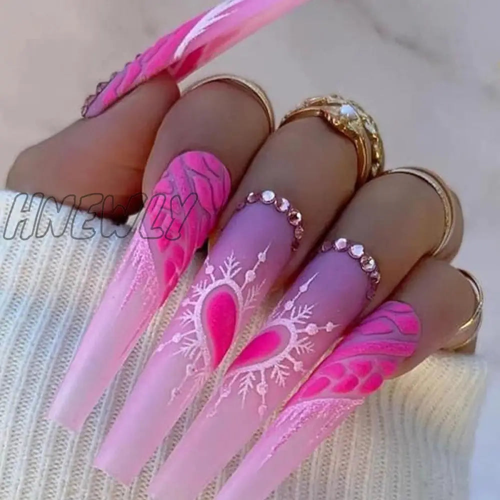 24Pcs Ballet Full Cover Fake Nails Flower Butterfly Design With Rhinestones False Wearable Press On