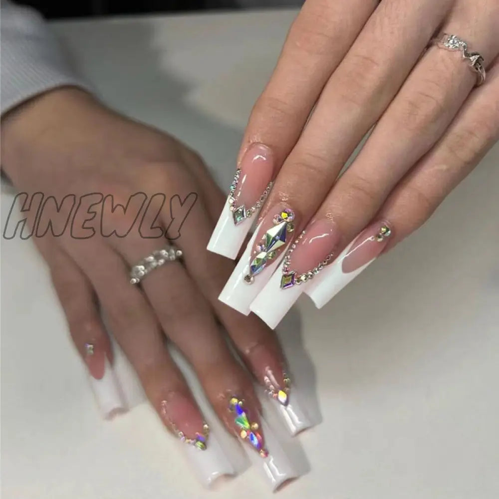 24Pcs Ballet Full Cover Fake Nails Flower Butterfly Design With Rhinestones False Wearable Press On