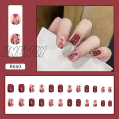 24Pcs/Box Red Ballerina Fake Nails Press On Nial Art Tips False Coffin Artificial