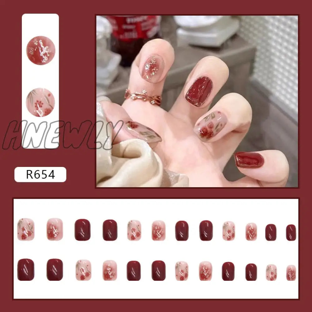 24Pcs/Box Red Ballerina Fake Nails Press On Nial Art Tips False Coffin Artificial R654