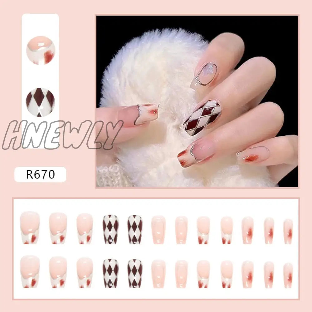 24Pcs/Box Red Ballerina Fake Nails Press On Nial Art Tips False Coffin Artificial R670