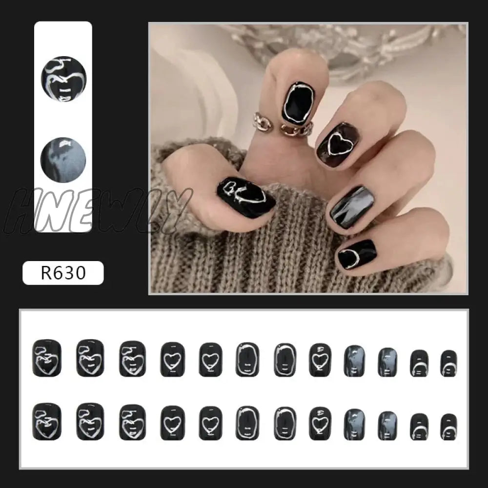 24Pcs/Box Sweet Short Round/Square Head False Nail Art Full Cover Detachable Artificial Fake Nails