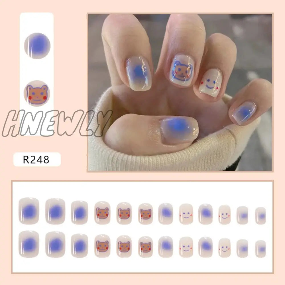 24Pcs/Box Sweet Short Round/Square Head False Nail Art Full Cover Detachable Artificial Fake Nails