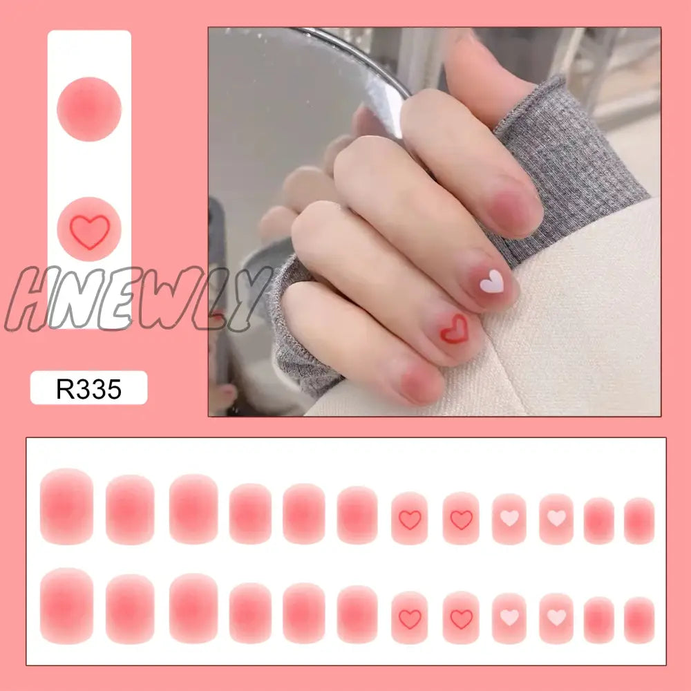 24Pcs/Box Sweet Short Round/Square Head False Nail Art Full Cover Detachable Artificial Fake Nails