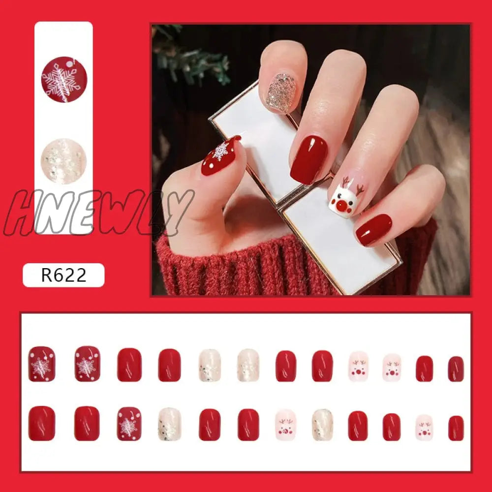 24Pcs/Box Sweet Short Round/Square Head False Nail Art Full Cover Detachable Artificial Fake Nails