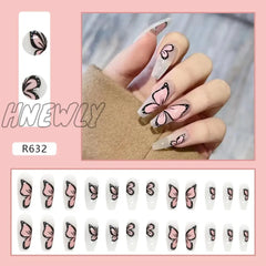 24Pcs/Box Sweet Short Round/Square Head False Nail Art Full Cover Detachable Artificial Fake Nails