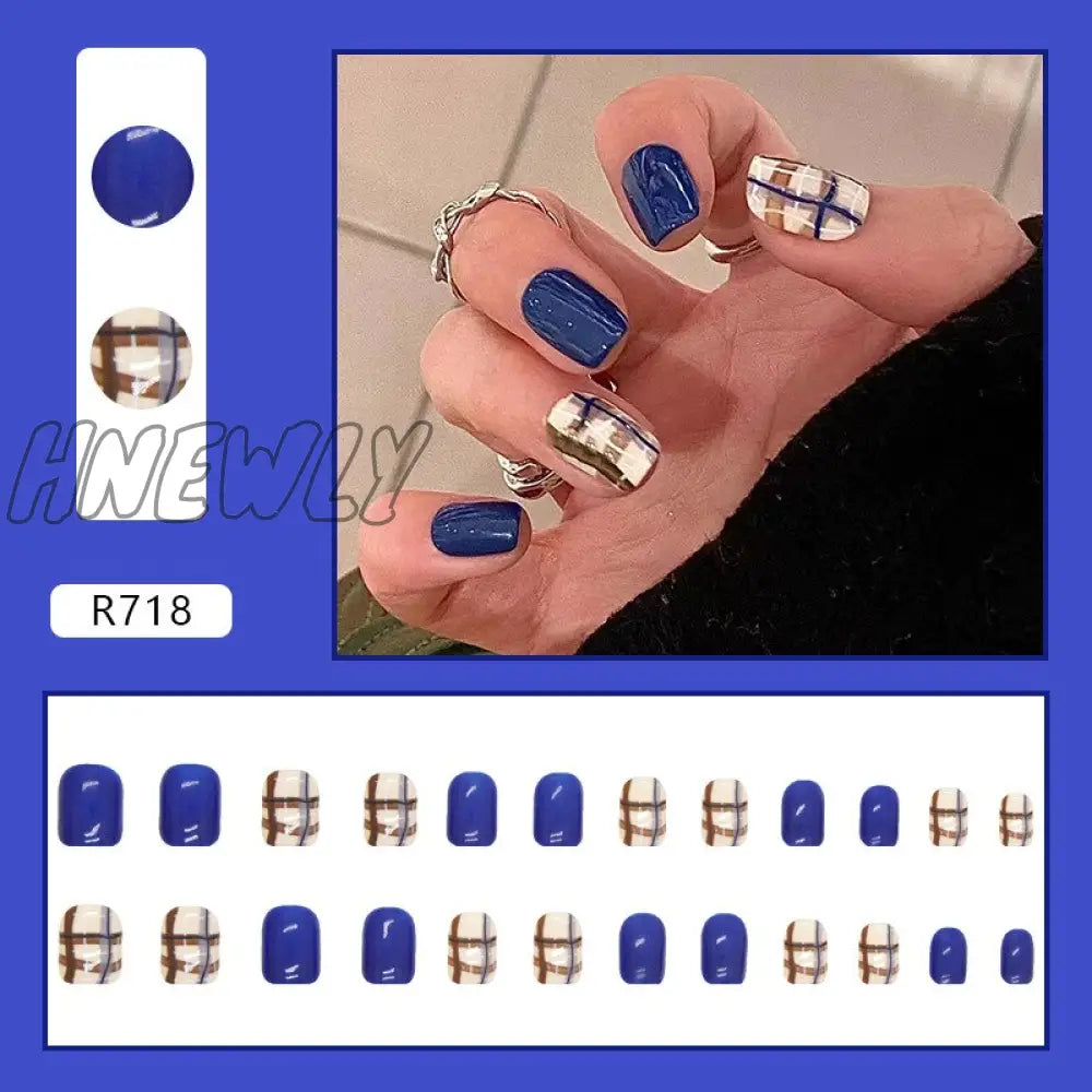 24Pcs/Box Sweet Short Round/Square Head False Nail Art Full Cover Detachable Artificial Fake Nails