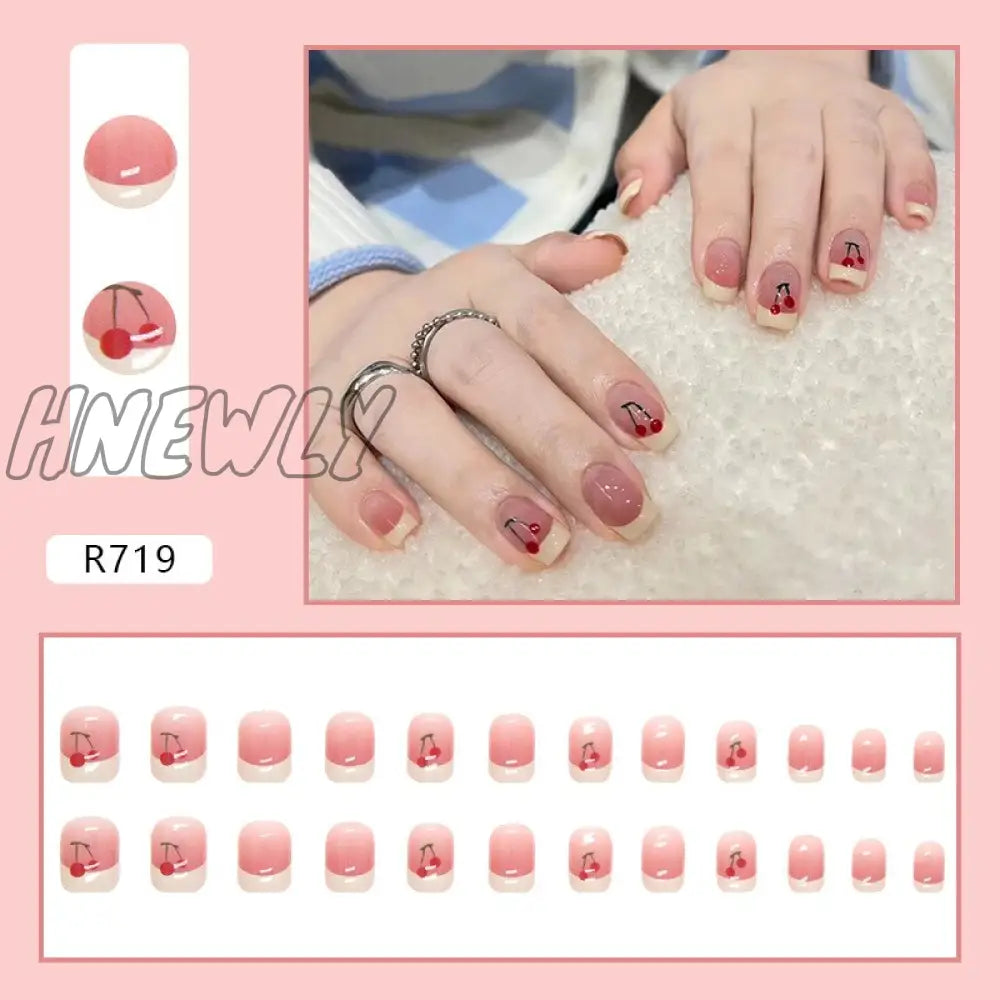 24Pcs/Box Sweet Short Round/Square Head False Nail Art Full Cover Detachable Artificial Fake Nails