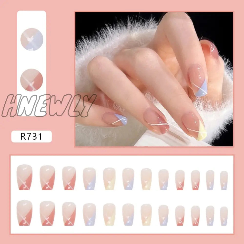 24Pcs/Box Sweet Short Round/Square Head False Nail Art Full Cover Detachable Artificial Fake Nails