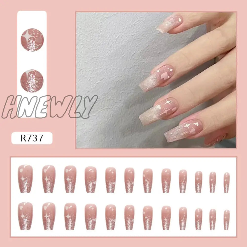 24Pcs/Box Sweet Short Round/Square Head False Nail Art Full Cover Detachable Artificial Fake Nails