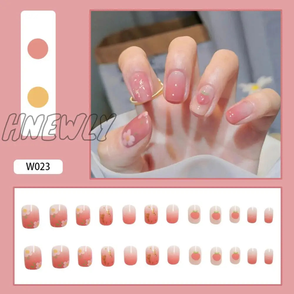 24Pcs/Box Sweet Short Round/Square Head False Nail Art Full Cover Detachable Artificial Fake Nails