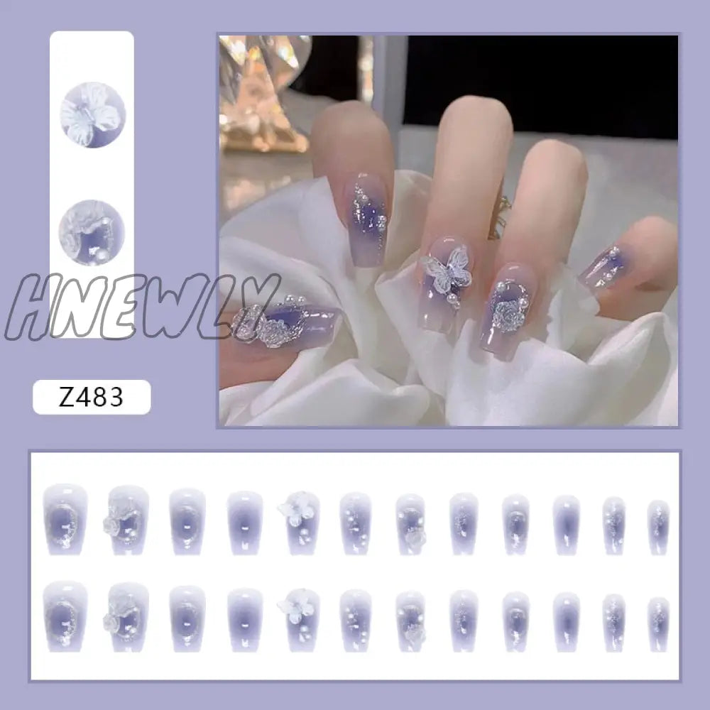 24Pcs/Box Sweet Short Round/Square Head False Nail Art Full Cover Detachable Artificial Fake Nails