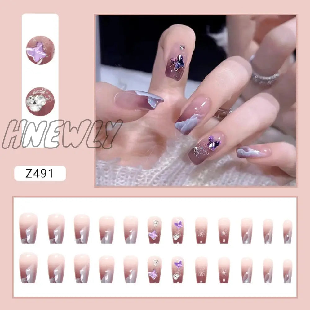 24Pcs/Box Sweet Short Round/Square Head False Nail Art Full Cover Detachable Artificial Fake Nails