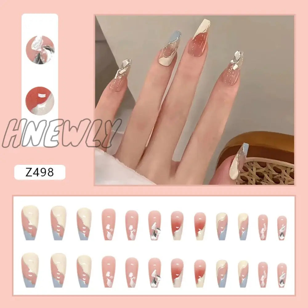 24Pcs/Box Sweet Short Round/Square Head False Nail Art Full Cover Detachable Artificial Fake Nails