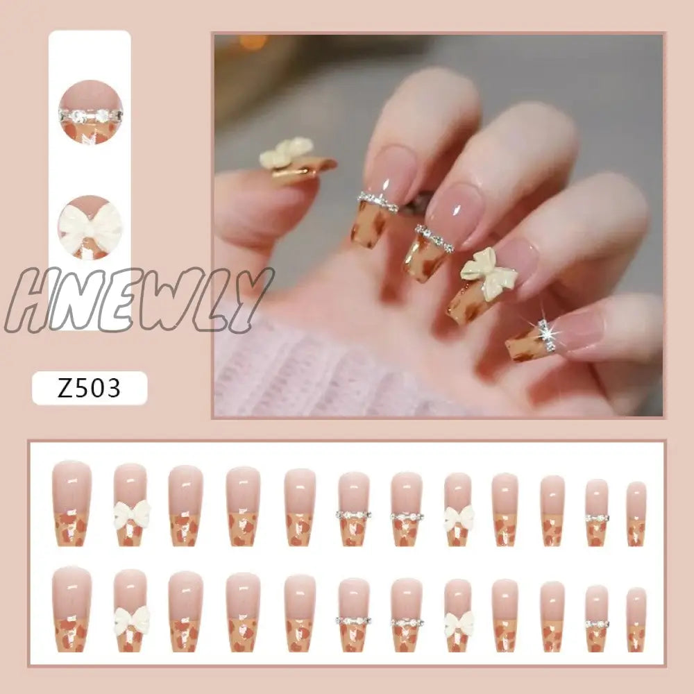 24Pcs/Box Sweet Short Round/Square Head False Nail Art Full Cover Detachable Artificial Fake Nails