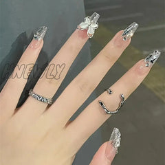 24Pcs Bridal Nail Art Tips With Design Press On Nails Long False Glue Coffin Nail Rhinestones