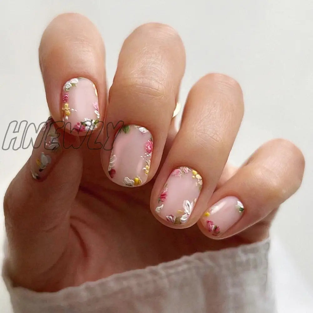 24Pcs Bridal Nail Art Tips With Design Press On Nails Long False Glue Coffin Nail Rhinestones