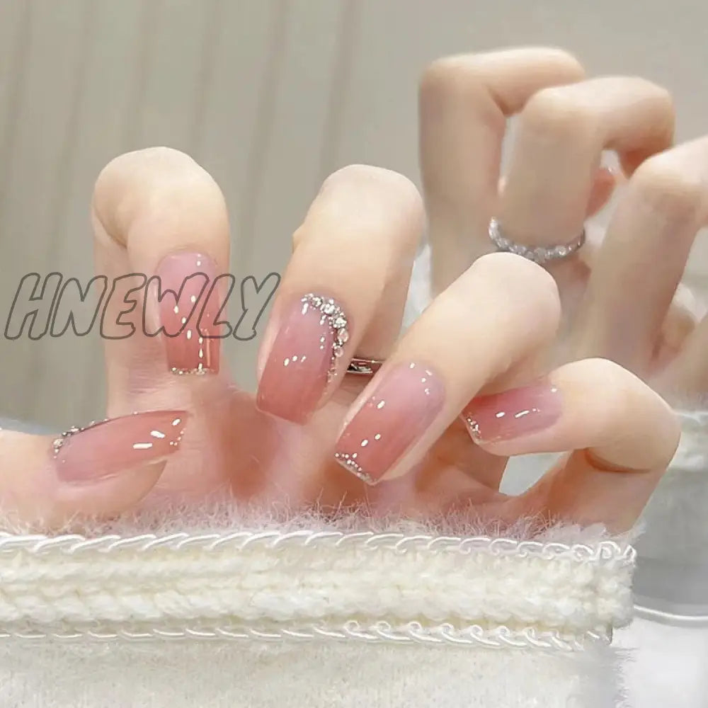 24Pcs Bridal Nail Art Tips With Design Press On Nails Long False Glue Coffin Nail Rhinestones