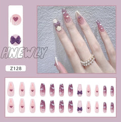 24Pcs Butterfly Decorated False Nails Removable Long Paragraph Fashion Manicure Fake Nail Tips Full