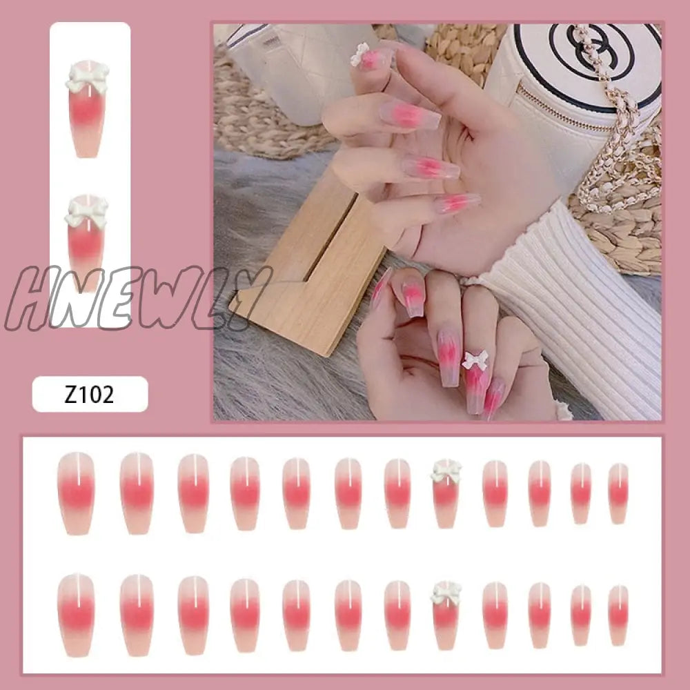 24Pcs Butterfly Decorated False Nails Removable Long Paragraph Fashion Manicure Fake Nail Tips Full