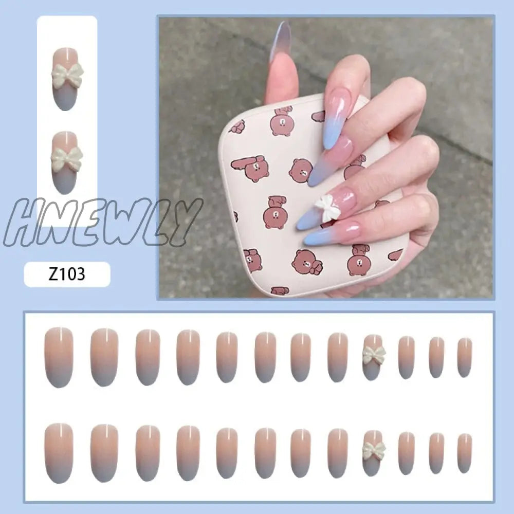 24Pcs Butterfly Decorated False Nails Removable Long Paragraph Fashion Manicure Fake Nail Tips Full