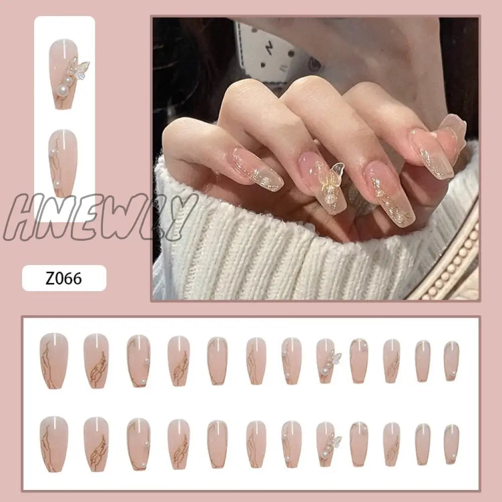 24Pcs Butterfly Decorated False Nails Removable Long Paragraph Fashion Manicure Fake Nail Tips Full