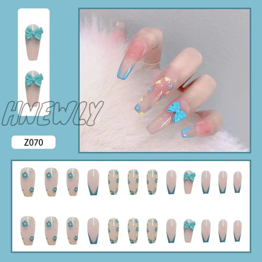 24Pcs Butterfly Decorated False Nails Removable Long Paragraph Fashion Manicure Fake Nail Tips Full