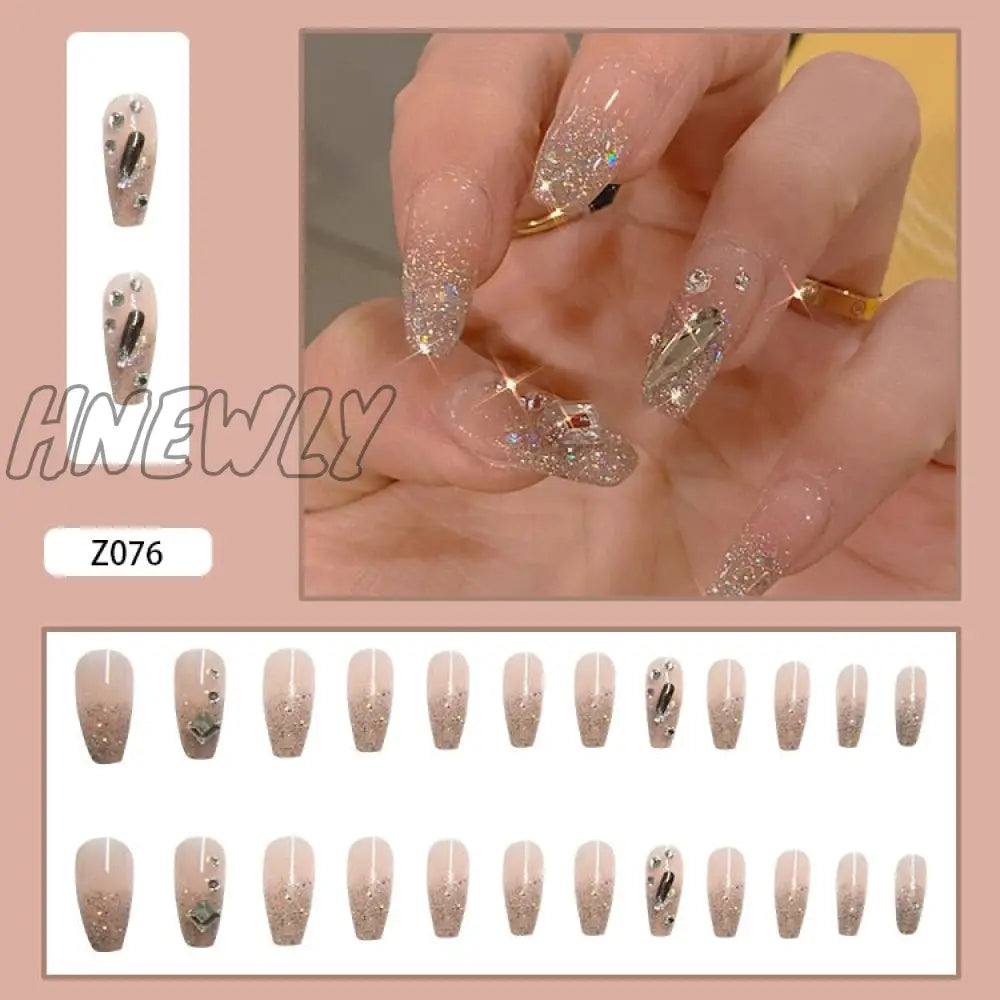 24Pcs Butterfly Decorated False Nails Removable Long Paragraph Fashion Manicure Fake Nail Tips Full