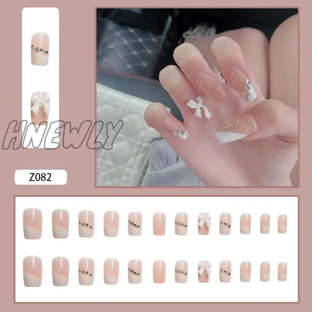 24Pcs Butterfly Decorated False Nails Removable Long Paragraph Fashion Manicure Fake Nail Tips Full