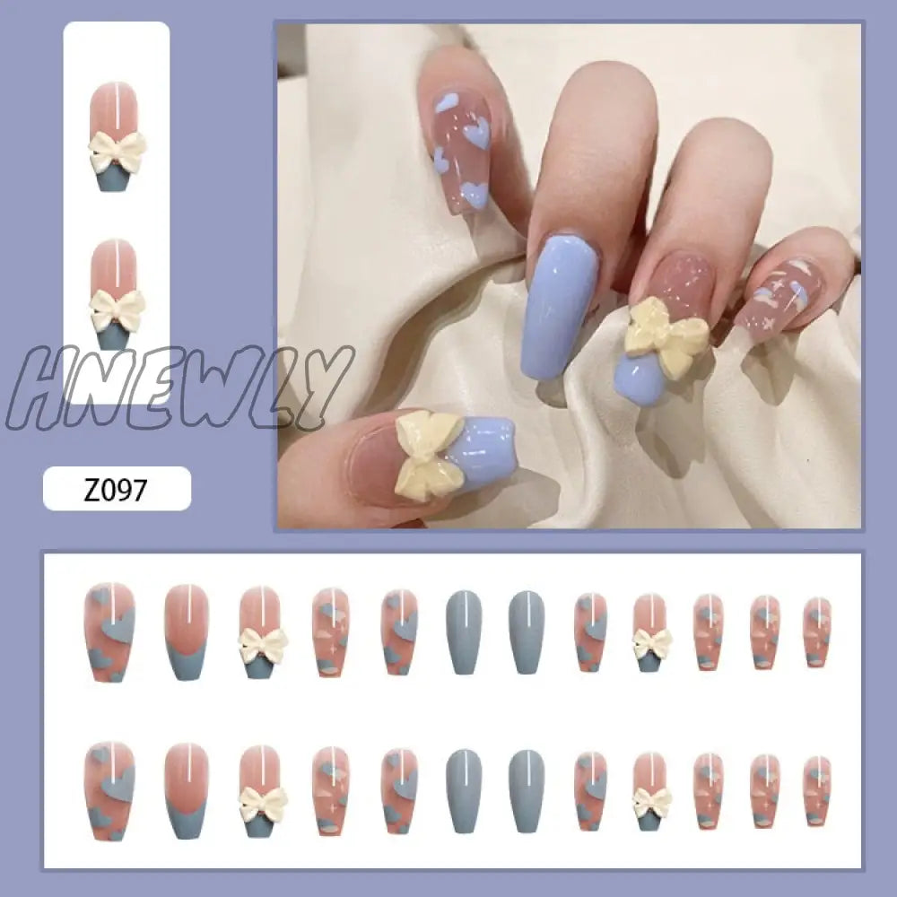 24Pcs Butterfly Decorated False Nails Removable Long Paragraph Fashion Manicure Fake Nail Tips Full