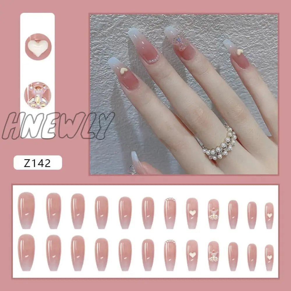 24Pcs Butterfly Decorated False Nails Removable Long Paragraph Fashion Manicure Fake Nail Tips Full