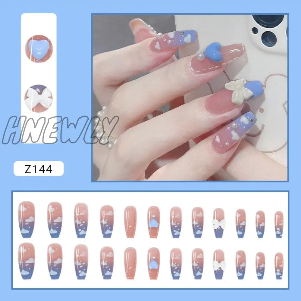 24Pcs Butterfly Decorated False Nails Removable Long Paragraph Fashion Manicure Fake Nail Tips Full