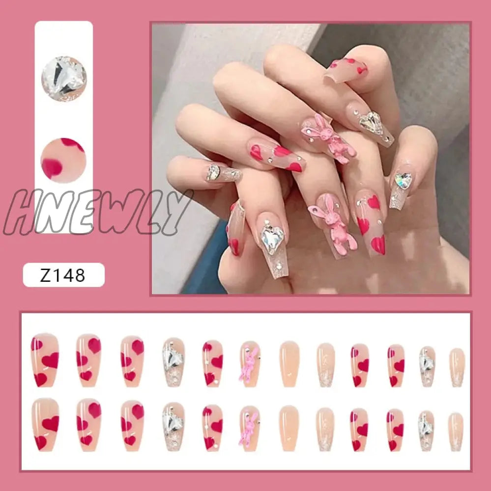 24Pcs Butterfly Decorated False Nails Removable Long Paragraph Fashion Manicure Fake Nail Tips Full