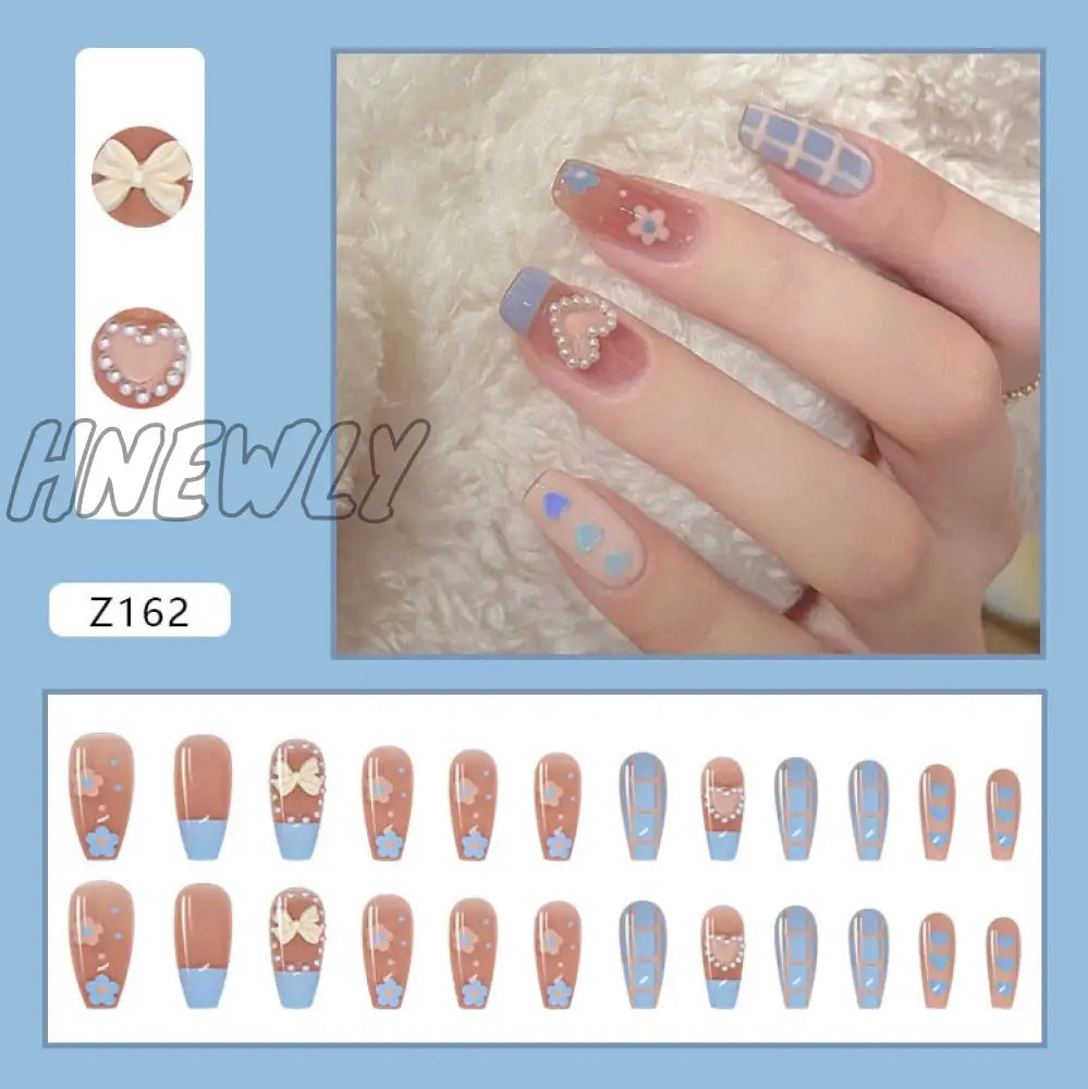 24Pcs Butterfly Decorated False Nails Removable Long Paragraph Fashion Manicure Fake Nail Tips Full