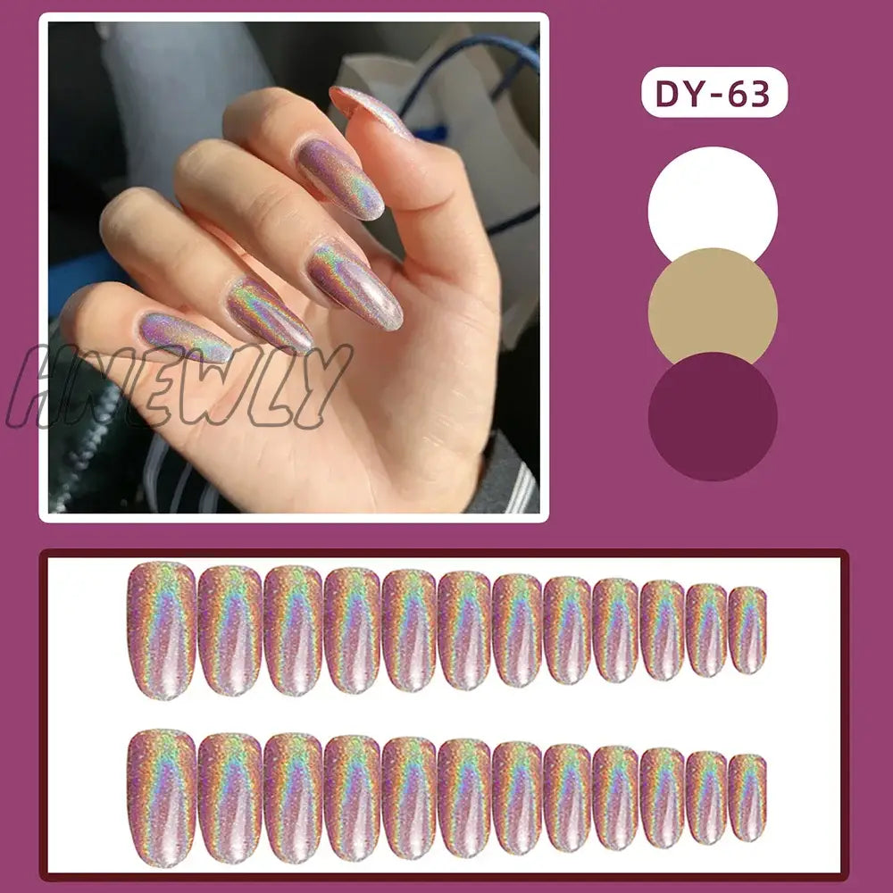 24Pcs Cat Eye False Nail Deep Blue Color Fake Tips Full Cover Art Long Coffin Ballet Press On