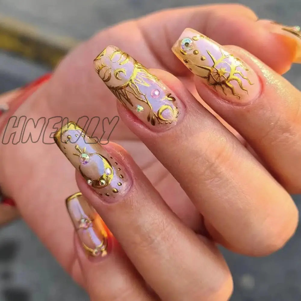 24Pcs Christmas Exclusive False Nails Wearable Long Xmas Style Fake Elk Snowflake Design Full Cover