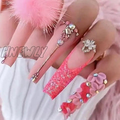 24Pcs Christmas Exclusive False Nails Wearable Long Xmas Style Fake Elk Snowflake Design Full Cover