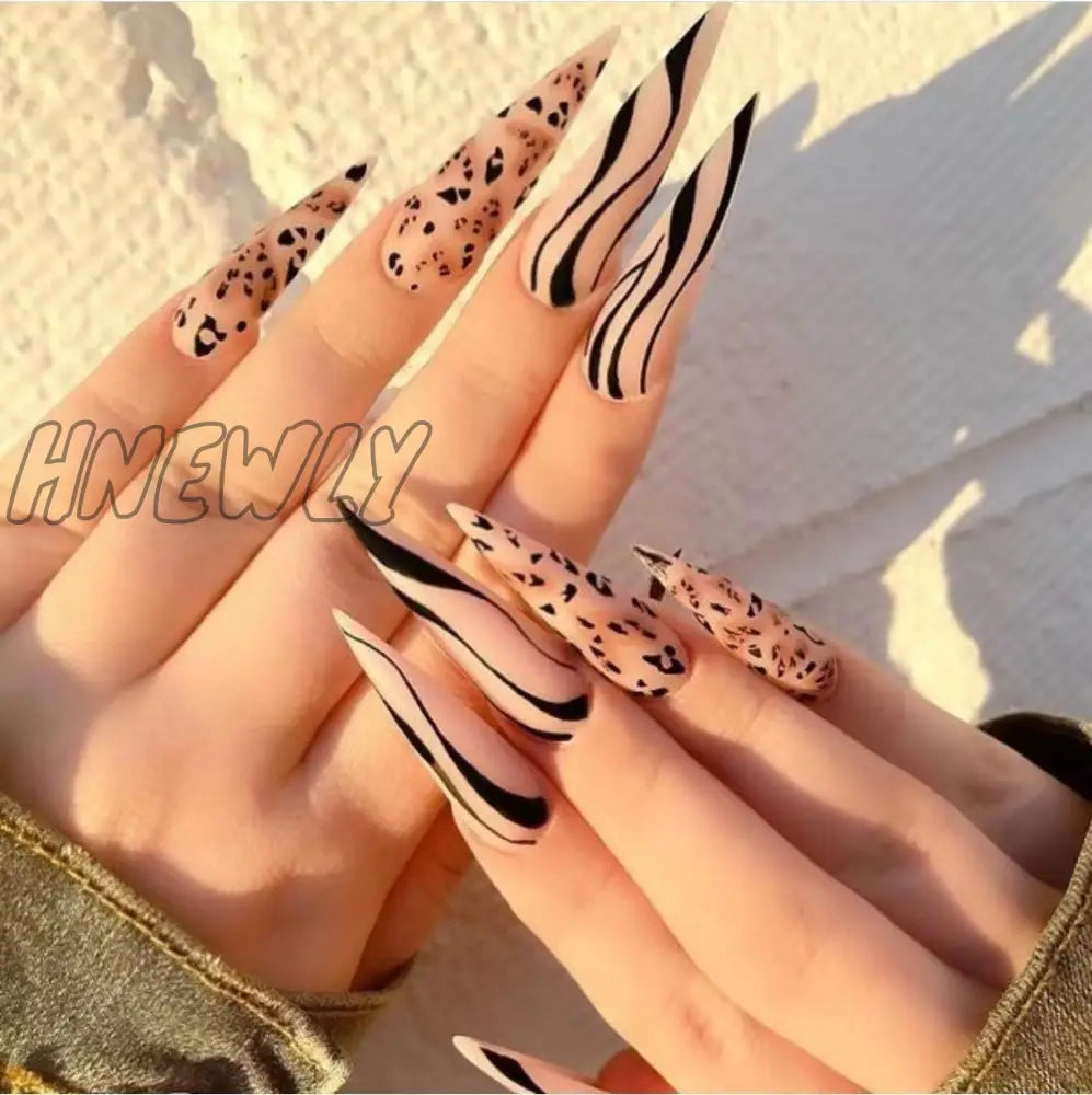 24Pcs False Nails With Glue Almond Pink Butterfly Design Detachable Rhinestones Acrylic Fake Long