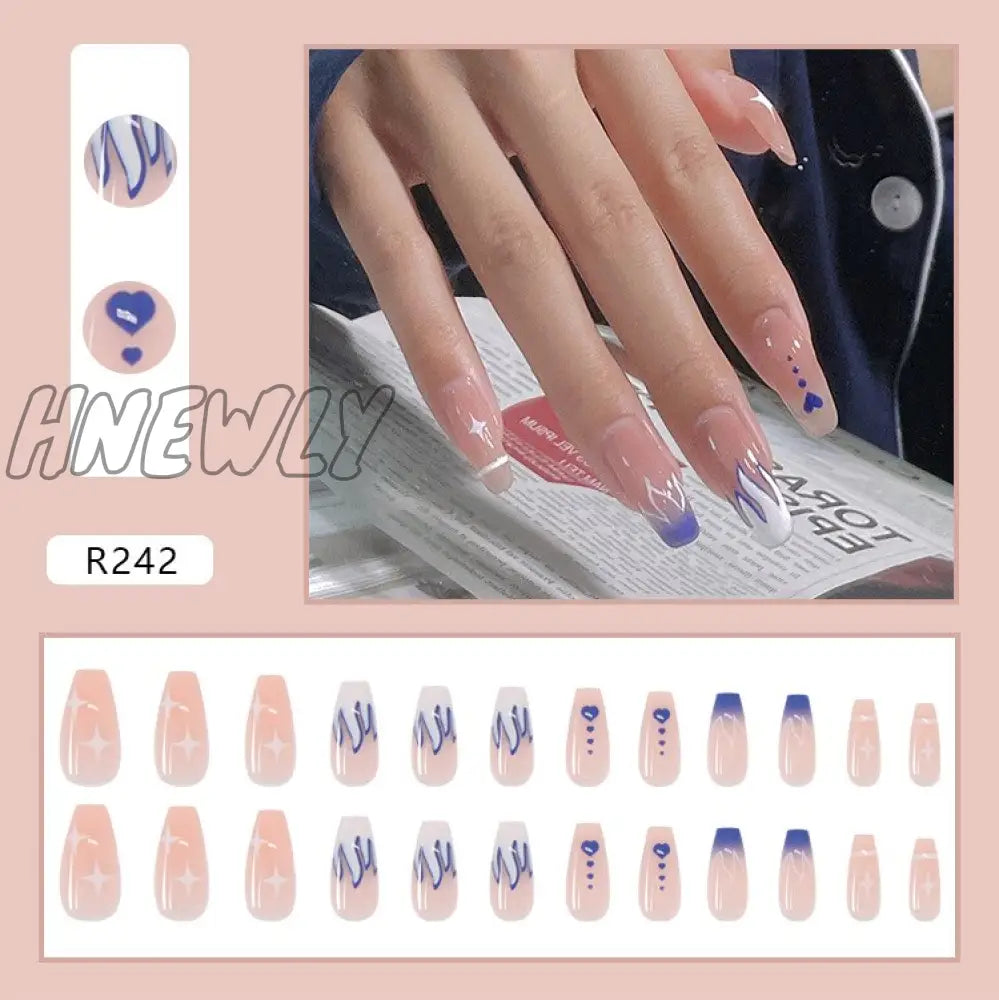 24Pcs French Fake Nails Short Art Nail Tips Press Stick On False With Designs Full Cover Artificial