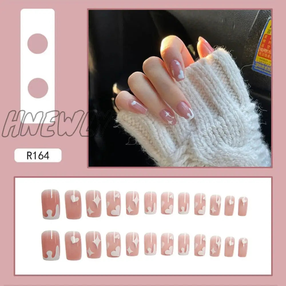 24Pcs French Fake Nails Short Art Nail Tips Press Stick On False With Designs Full Cover Artificial